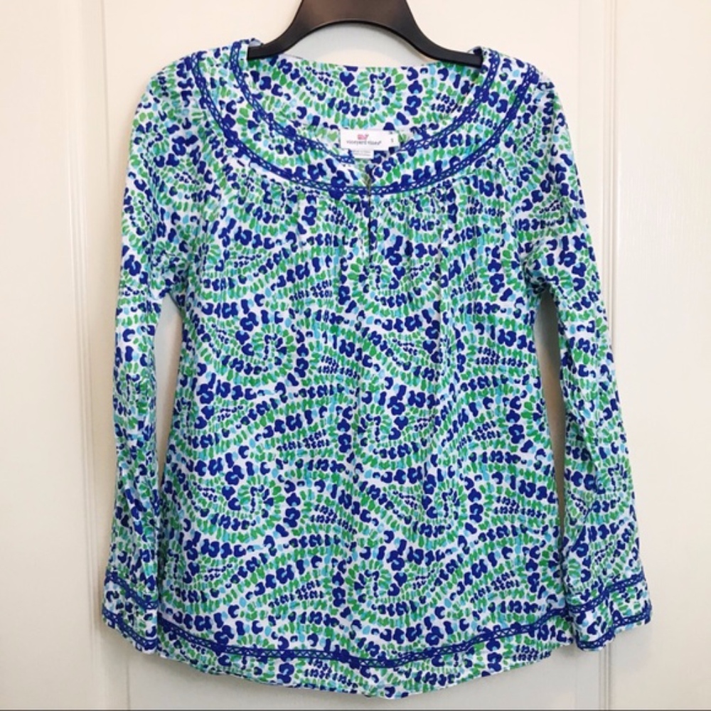 Vineyard Vines Blue and Green Top Blouse Medium
